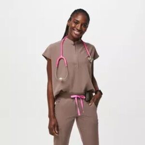 Figs High Waisted Zamora Jogger Scrub Bottoms - Dusty Taupe